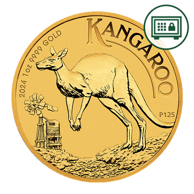 A picture of a 1oz Gold Australian Kangaroo (2024) - Secure Storage